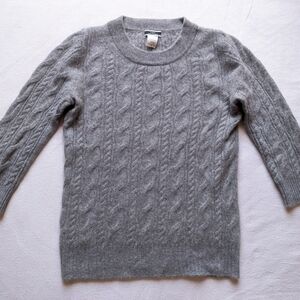 Women's Small 100% Cashmere Sweater JCrew Gray Cable Knit Plush Thick Pullover